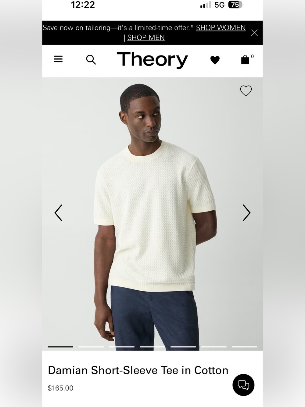 Theory Damian short sleeve Tee in Cotton size M